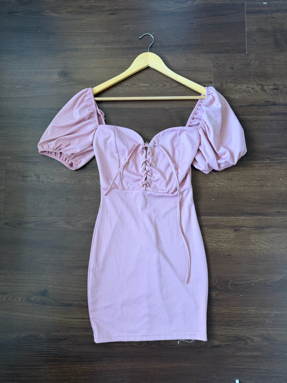 Blush Pink Off-Shoulder Lace-Up Midi Dress